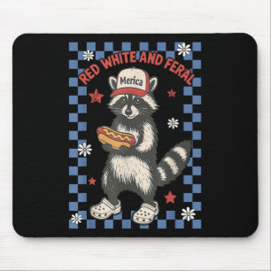 Alfombrilla De Ratón Rojo Blanco Y Feral Raccoon Funny Usa 4 De Julio