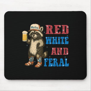 Alfombrilla De Ratón Rojo Blanco Y Mapache Divertido Y Salvaje Cerveza
