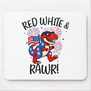 Alfombrilla De Ratón Rojo Blanco Y Rawr Divertido Dino T-rex Dinosaurus