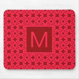 Alfombrilla De Ratón Rojo Brillante con Estampado Ornamentado y Monogra