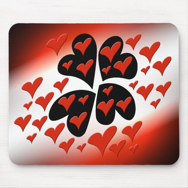 Alfombrilla De Ratón Rojo en los corazones negros (Frente)