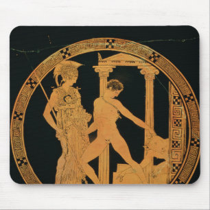 Alfombrilla De Ratón Rojo-figura taza que representa Athena, Theseus