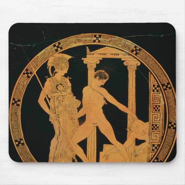 Alfombrilla De Ratón Rojo-figura taza que representa Athena, Theseus (Frente)