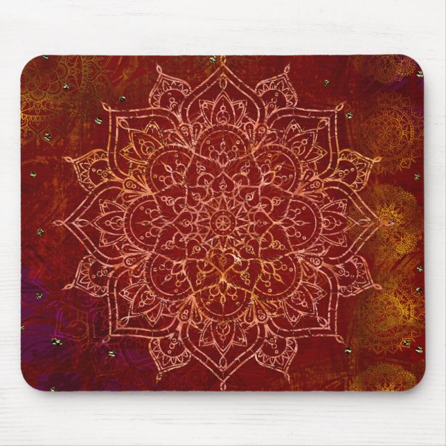 Alfombrilla De Ratón Rojo Herrumbre Mandala Dorado Glam Moderno Chic (Frente)