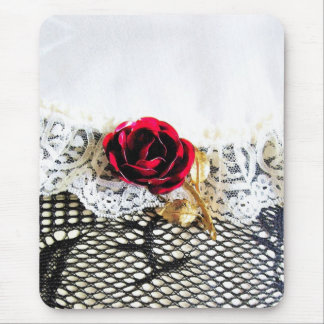 Alfombrilla De Ratón Rojo romántico y encaje blanco