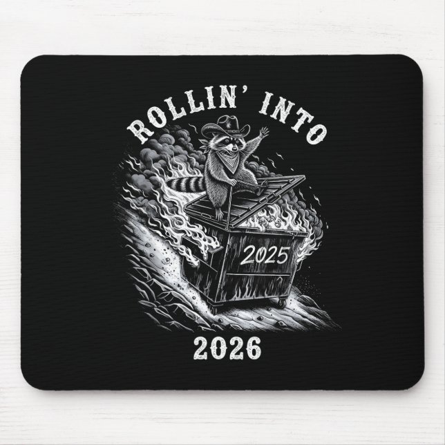 Alfombrilla De Ratón Rollin' Into 2026 Funny Cowboy Raccoon Happy New Y (Frente)