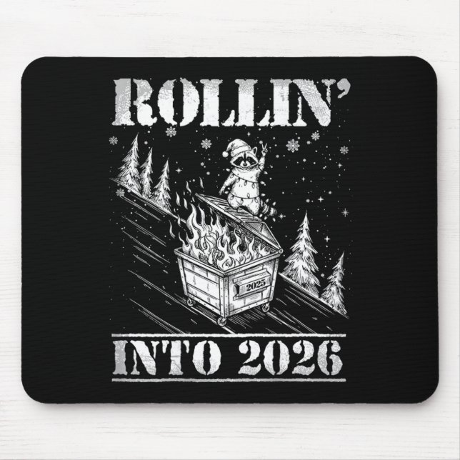 Alfombrilla De Ratón Rollin' Into 2026 Funny Raccoon Dumpster Fire Art  (Frente)