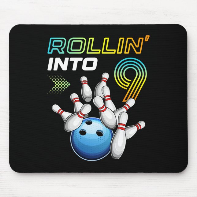 Alfombrilla De Ratón Rollin Into 9 Retro Bowling Birthday Party 9th Bir (Frente)
