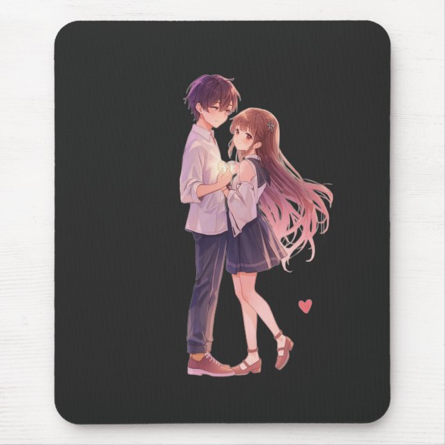 Alfombrilla De Ratón Romantic Anime Couple - Cute Aesthetic Lovers Art  (Frente)