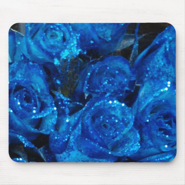 Alfombrilla De Ratón Romantic Love Blue Glitter Glamour Roses (Frente)