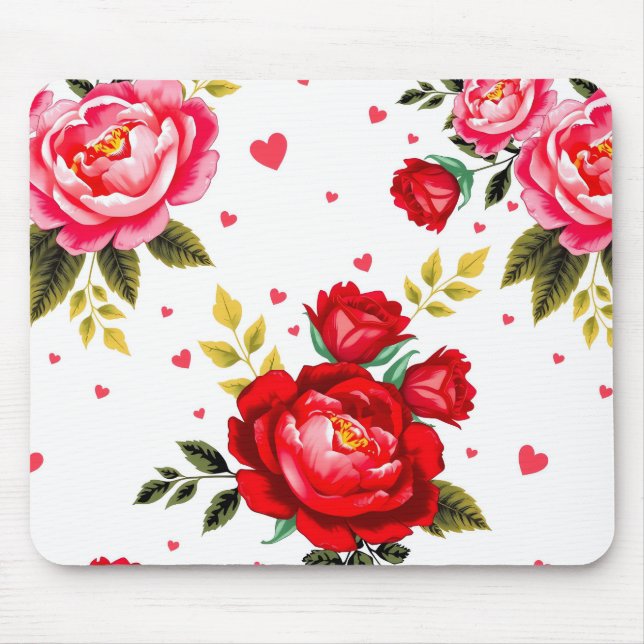 Alfombrilla De Ratón Romantic Roses and Hearts Mouse Pad (Frente)