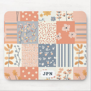Alfombrilla De Ratón Romántica flor de patchwork en rosa pálido y marfi