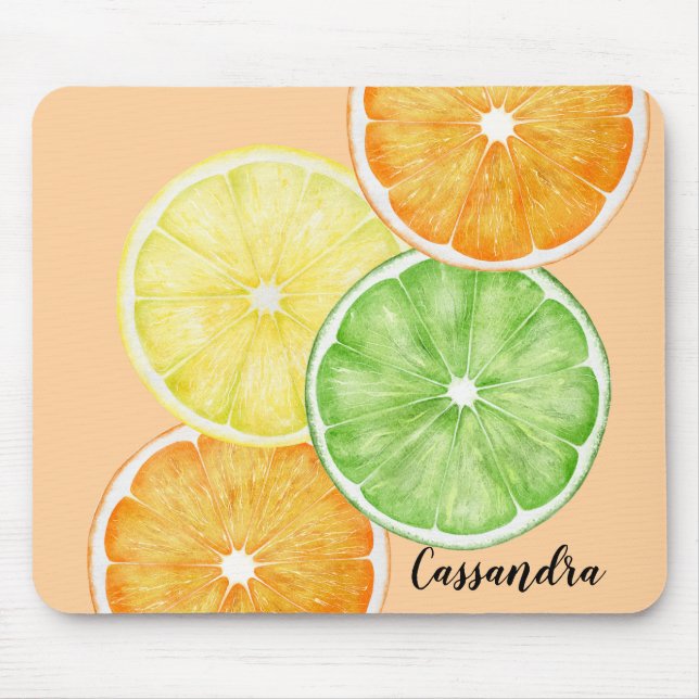 Alfombrilla De Ratón Rondanas de frutas cítricas Naranja, Lima y Limón  (Frente)