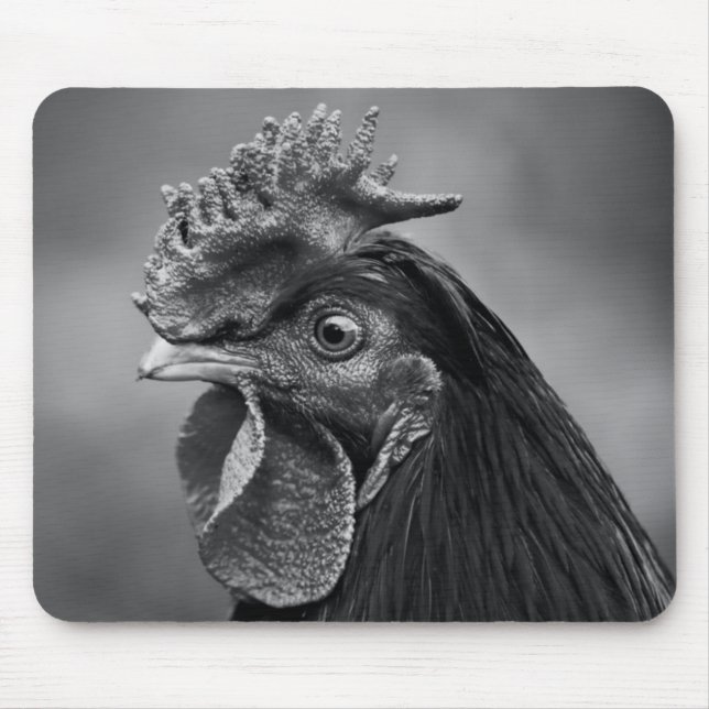 Alfombrilla De Ratón Rooster negro y blanco (Frente)