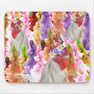 Alfombrilla De Ratón Roosters Y HollyHocks, Mousepad