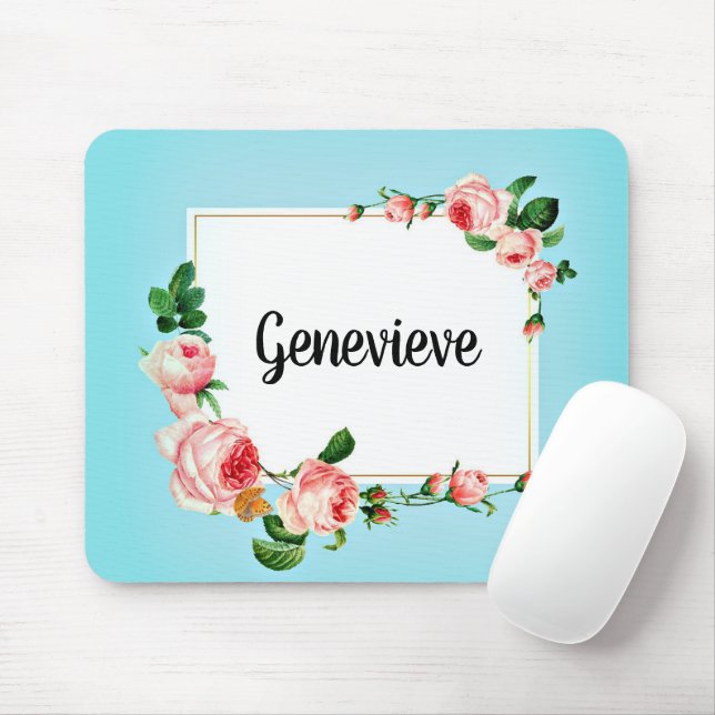 Alfombrilla De Ratón Rosa azul Marco tu nombre País Mousepad (Con ratón)