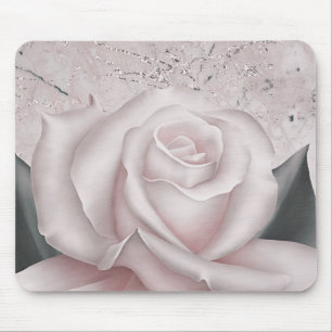 Alfombrilla De Ratón Rosa Blanca Rubor Glam Moderno Mármol Shabby Chic