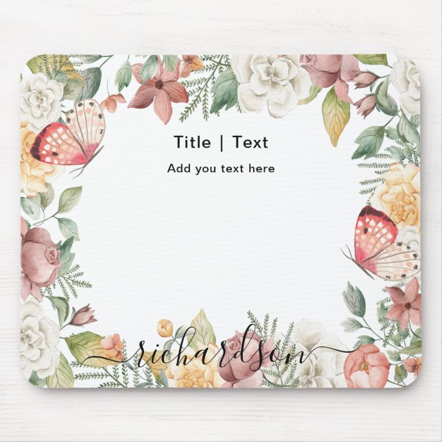 Alfombrilla De Ratón Rosa bucal bucal rústico Personalizado de mariposa (Frente)