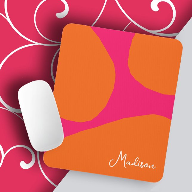 Alfombrilla De Ratón Rosa caliente brillante y negrita y Naranja con no (A bold and bright mouse pad to personalize with your name or monogram.)