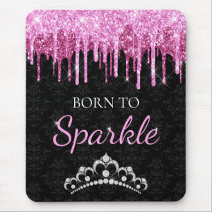 Alfombrilla De Ratón Rosa Caliente Glam Gotear Brillo Nacida para Brill