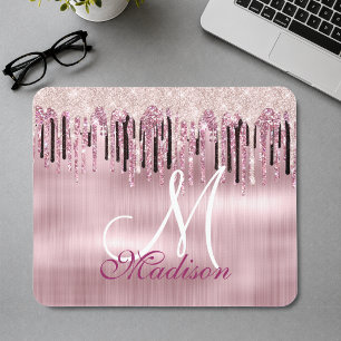 Alfombrilla De Ratón Rosa chic tono rosa rubor monograma