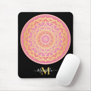 Alfombrilla De Ratón Rosa Claro, Rosa y Dorado Boho Mandala