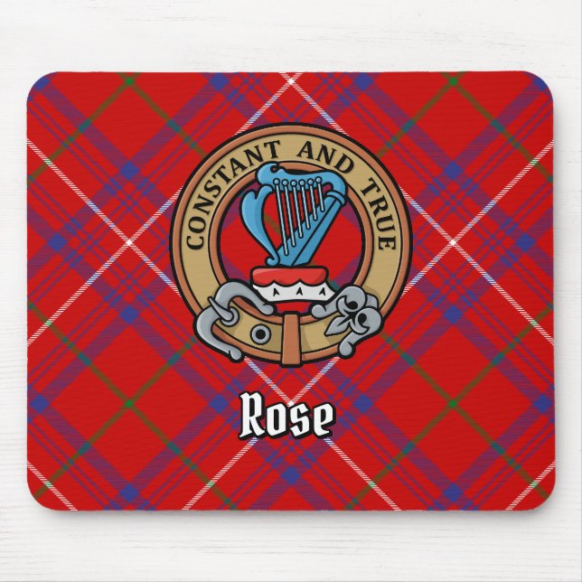 Alfombrilla De Ratón Rosa de clan Escudo sobre Tartán (Frente)