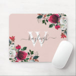 Alfombrilla De Ratón Rosa de color rosa de borgoña Floral Monogramado<br><div class="desc">Pizarra de color burdeos rosa de color agua de peonía botánica rosa floral monogramada personalizada Mouse Pad. Borgoña, marsala, rosas de peones de color agua blanco, diseño botánico de chich floral con hojas de color verde oscuro y bayas sobre fondo rosa pastel. Presenta un elegante diseño de tipografía escrita a...</div>