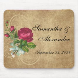 Alfombrilla De Ratón Rosa de época elegante, magenta/marrón