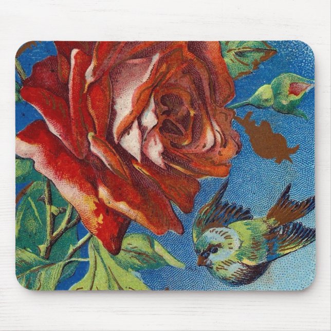 Alfombrilla De Ratón Rosa de época y pájaro (Frente)