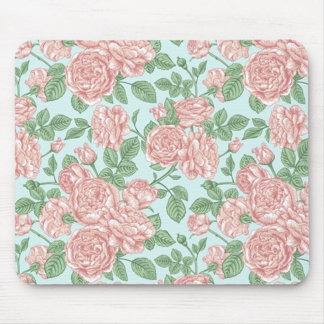 Alfombrilla De Ratón Rosa de flores rosadas patrón de Bouquet Garden (Frente)