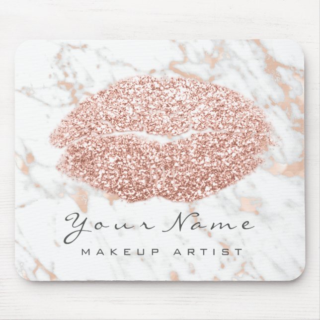 Alfombrilla De Ratón Rosa de Marble Blanco Purpurina Nombre Maquillaje  (Frente)