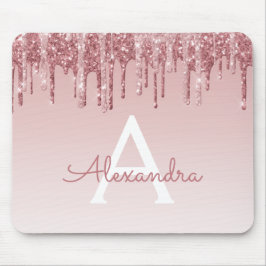 Alfombrilla De Ratón Rosa de Oro Perforaciones Purpurina Rosado Monogra