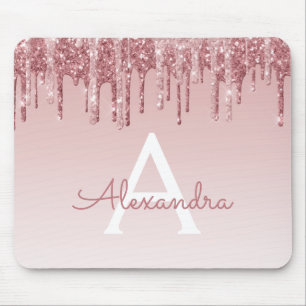 Alfombrilla De Ratón Rosa de Oro Perforaciones Purpurina Rosado Monogra