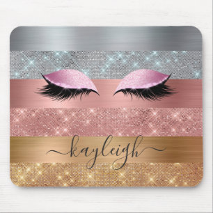 Alfombrilla De Ratón Rosa de oro Plata Purpurina de oro Belleza Eyelash