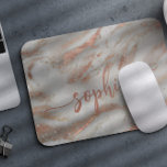 Alfombrilla De Ratón Rosa de oro purpurina mármol elegante nombre de gu<br><div class="desc">Moderno moda rosa de mármol gris de cristal dorado con bordes purpurinoso mousepad con moderno guión caligráfico de nombre personalizado.           Puede ser un cumpleaños perfecto,  dulce 16,  graduación escolar o regalo de Navidades para ella.</div>
