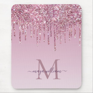 Alfombrilla De Ratón  Rosa De Perforaciones Purpurinas Monograma Y Nomb