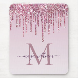 Alfombrilla De Ratón Rosa De Perforaciones Purpurinas Monograma Y Nombr