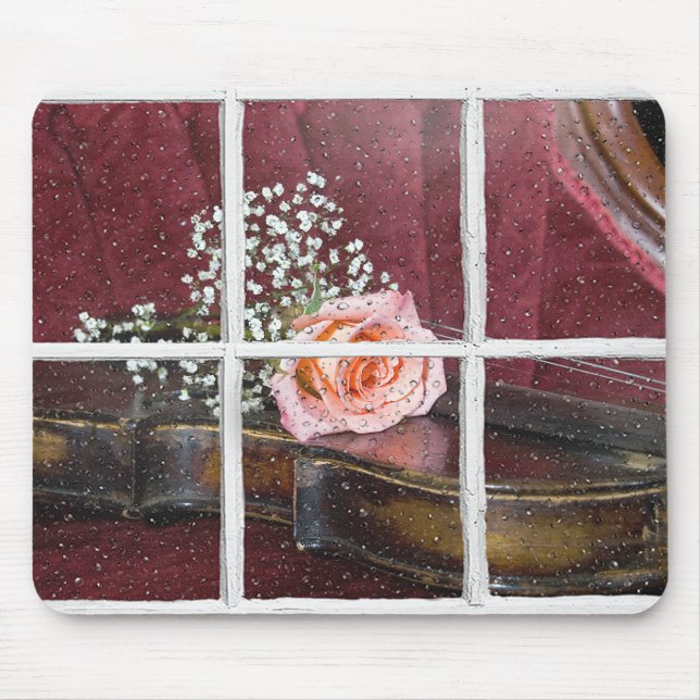 Alfombrilla De Ratón rosa de violín en ventana húmeda (Frente)