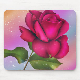 Alfombrilla De Ratón Rosa destello rosa arcoíris floral pastel