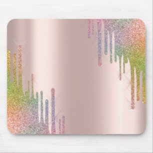 Alfombrilla De Ratón Rosa dorada con gotas de brillo de arcoíris modern