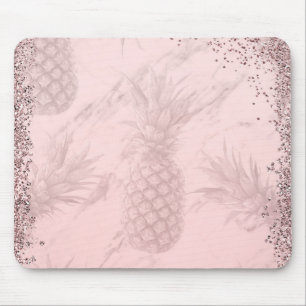 Alfombrilla De Ratón Rosa dorado glitter piña chic tropical