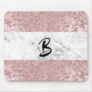 Alfombrilla De Ratón Rosa Dorado Moderno Glam Mármol y Brillo Decorativ