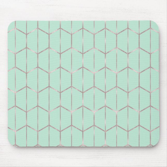 Alfombrilla De Ratón Rosa Dorado y Elegancia Geométrica Hexagonal Chic  (Frente)