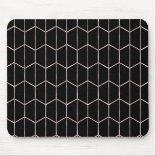 Alfombrilla De Ratón Rosa Dorado y Negro Hexágono Geométrico Glamour