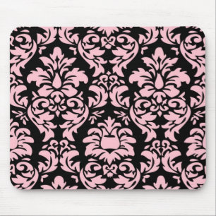 Alfombrilla De Ratón Rosa en el damasco negro Mousepad