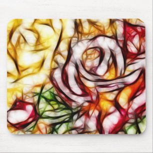 Alfombrilla De Ratón Rosa Floral Artística Resplandor Amarillo Abstract