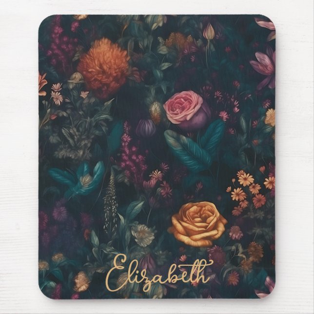 Alfombrilla De Ratón Rosa floral gótico oscuro personalizado (Frente)