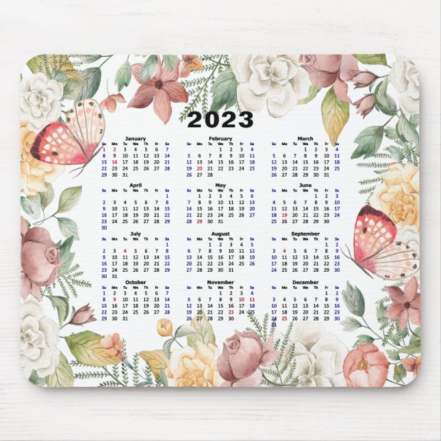 Alfombrilla De Ratón rosa floral  rosado Personalizado del calendario 2 (Frente)