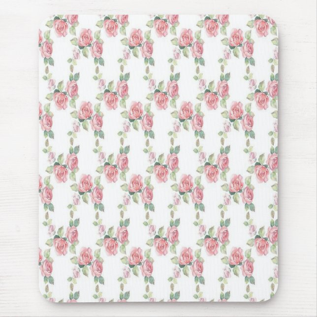 Alfombrilla De Ratón Rosa Floral Shabby Chic Rosa (Frente)